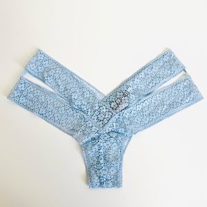 NWT Victoria’s Secret Baby Blue Floral Lace Strappy Very Sexy Cheeky Panties